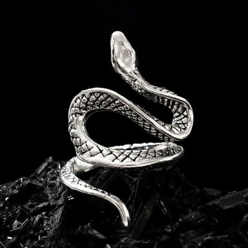 Silver Gothic Snake Adjustable Ring - Picture 5 of 6